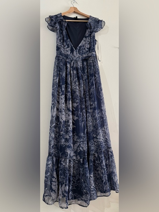 Aqua Dresses & Skirts - Aqua Navy Floral V-Neck Ruffle Maxi Dress